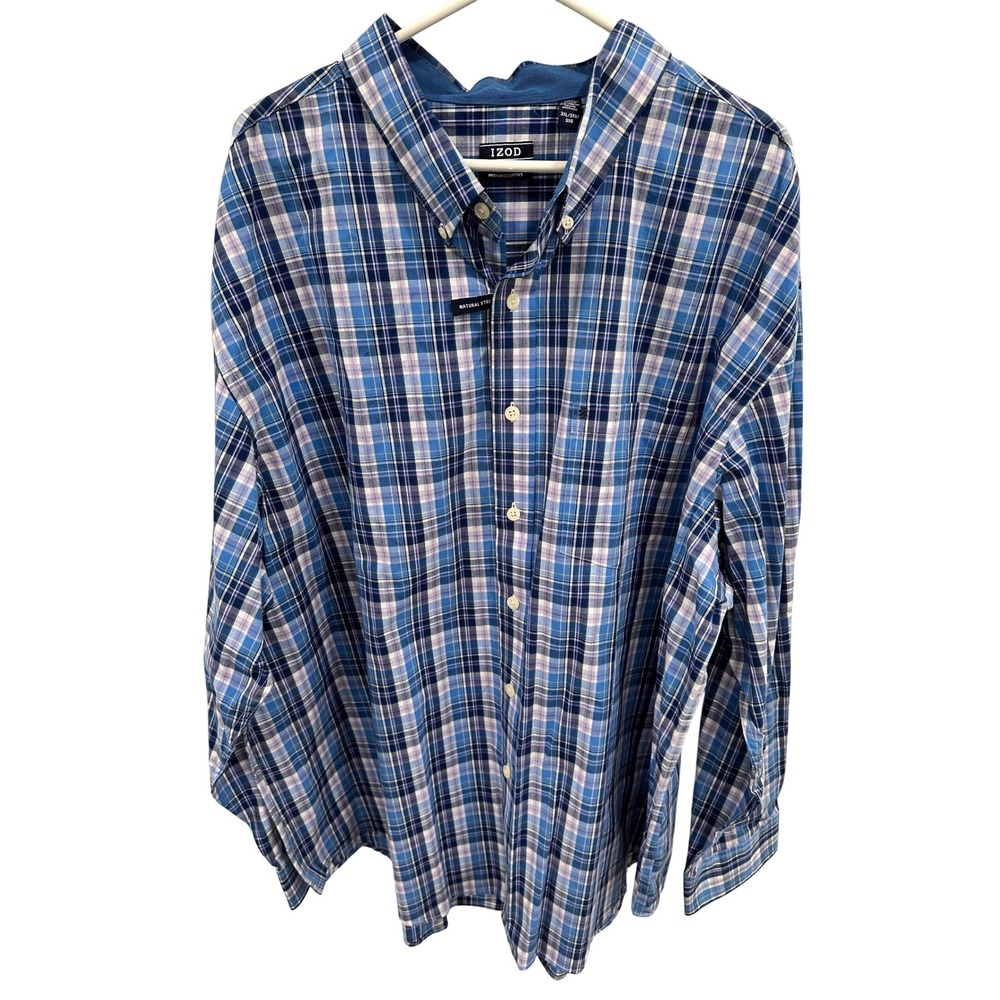 IZOD Plaid‎ Button Down Shirt Premium Essential Blue Revival 3XL